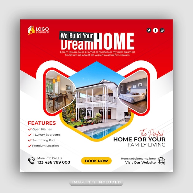 Propiedad inmobiliaria casa propiedad venta redes sociales póster apartamentos de lujo venta anuncios de Instagram banner