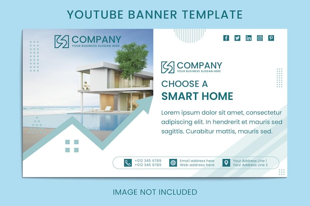 Propiedad inmobiliaria geométrica plana y diseño de banner de youtube de empresa doméstica