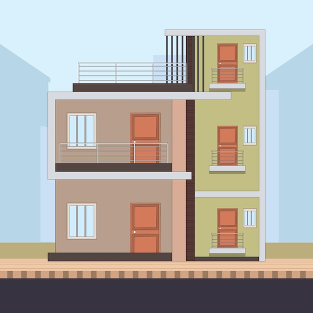 Propiedad de vista frontal de una casa moderna para el espacio de vida detalle vector de arquitectura del edificio