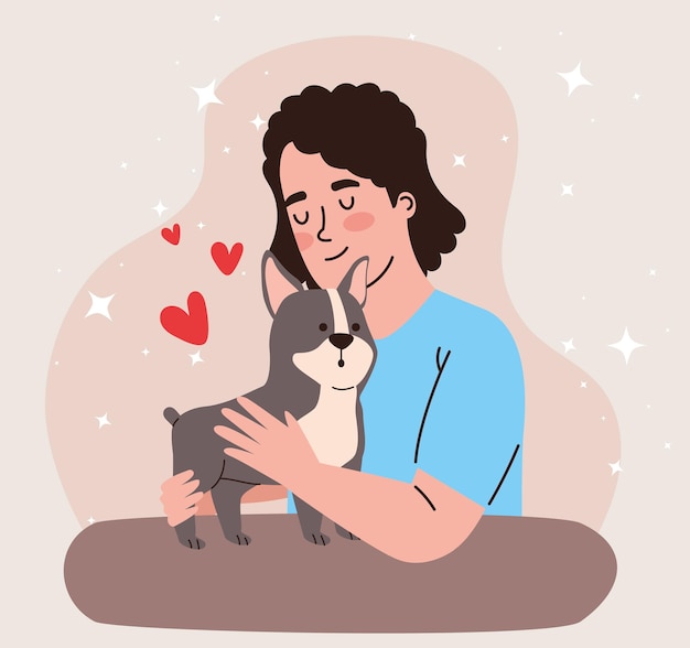 Propietario mujer amorosa perro