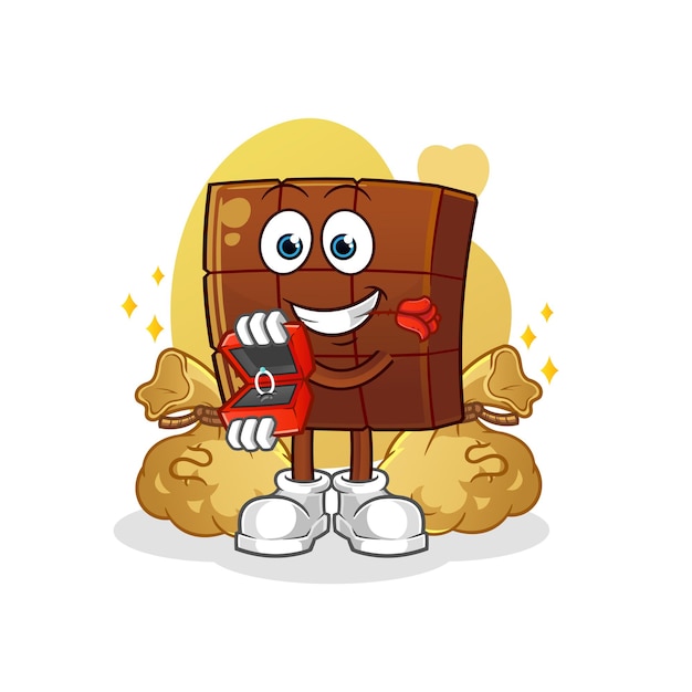 Proponer barra de chocolate con anillo. vector de mascota de dibujos animados
