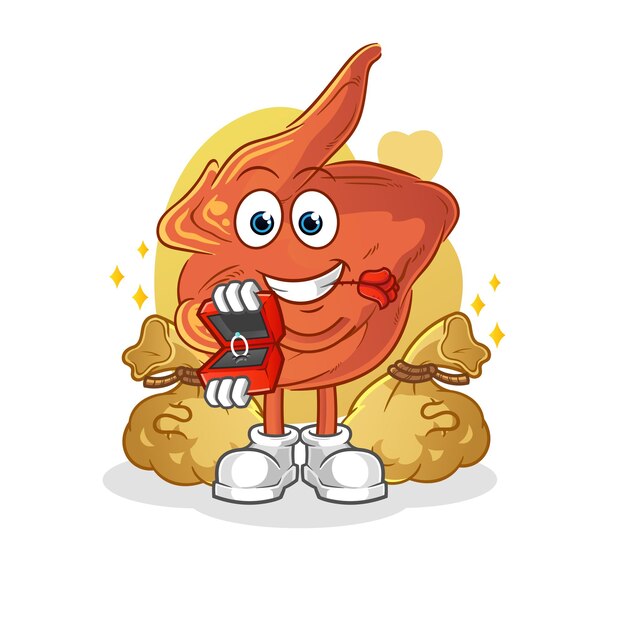 Propuesta de ala de pollo con anillo. vector de mascota de dibujos animados