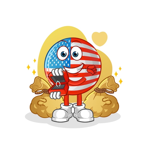 Propuesta de bandera americana con anillo. vector de mascota de dibujos animados