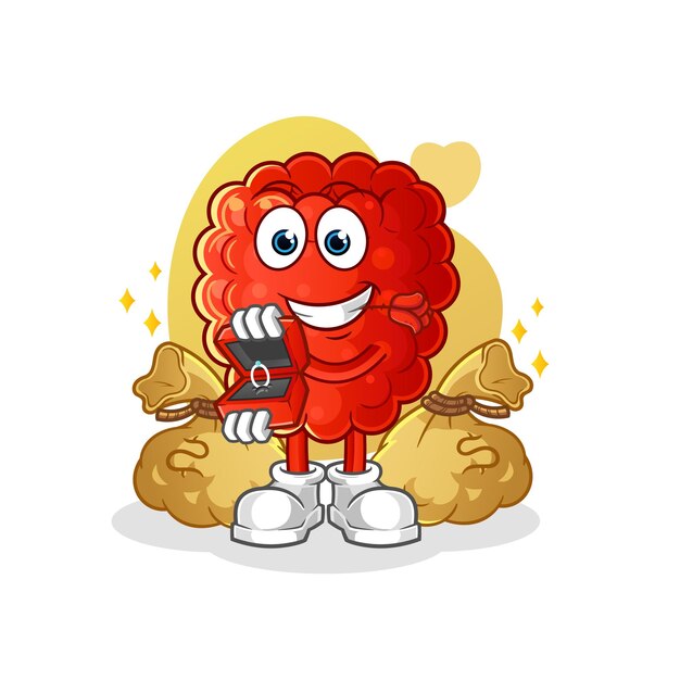 Propuesta de frambuesa con anillo. vector de mascota de dibujos animados