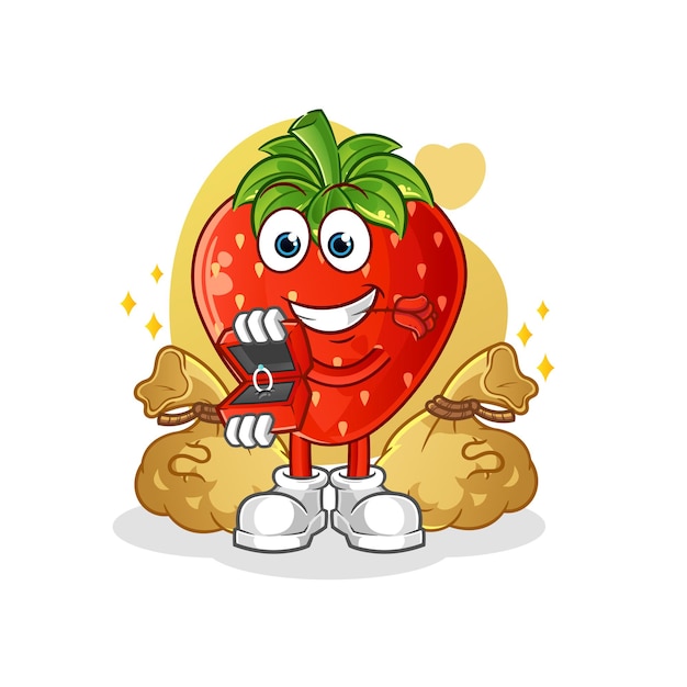 Propuesta de fresa con anillo. vector de mascota de dibujos animados