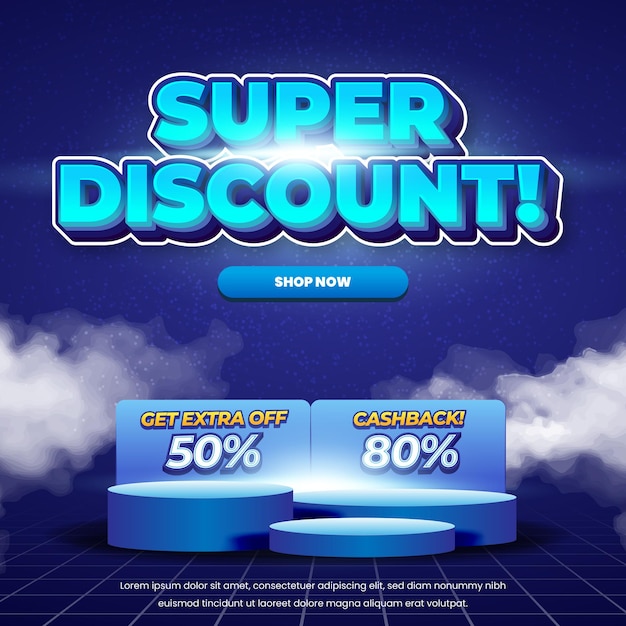 Propuestas de descuento de súper venta Texto editable con plantilla de banner de gradiente de cian azul oscuro
