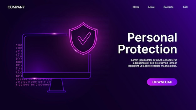 Protección de la computadora personal Sitio web Banner Sistema de seguridad Concepto de protección de datos Ilustración vectorial