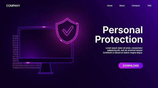 Vector protección de la computadora personal sitio web banner sistema de seguridad concepto de protección de datos ilustración vectorial