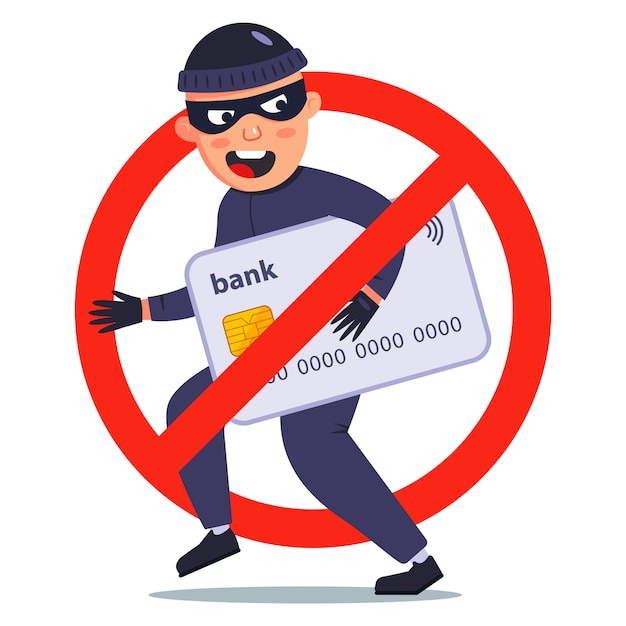 Protección contra el robo de una tarjeta bancaria. un estafador robó dinero. ilustración de personaje.
