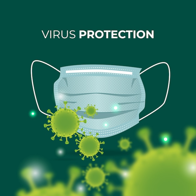 Vector protección contra virus con fondo de máscara médica