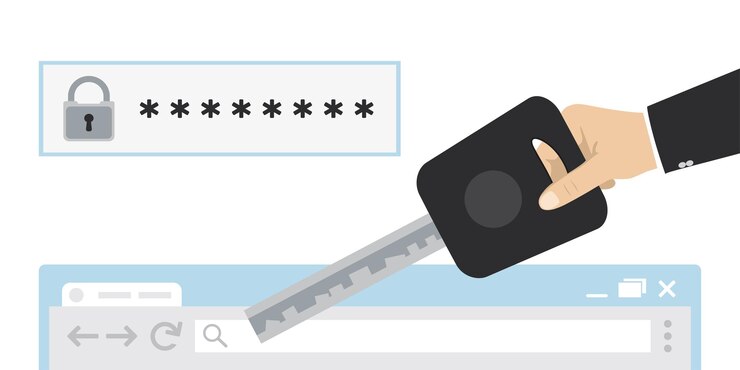 Vector protección de contraseñas y datos personales seguridad de internet parte del navegador web y llave de mano