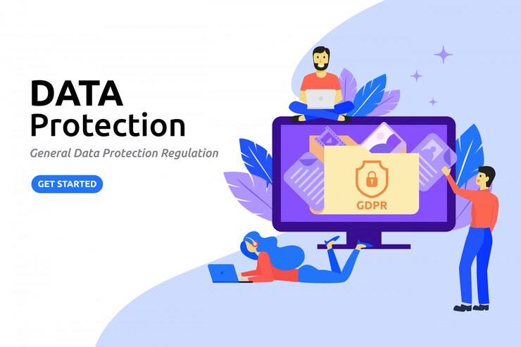 Vector protección de datos moderna concepto de diseño plano. protegiendo datos en línea
