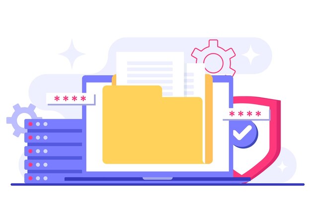 Protección de datos plantilla de ilustración de vector plano Seguridad cibernética Seguridad de la red
