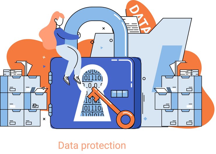 Vector protección de datos privacidad seguridad en internet gestión segura de datos proteger datos de ataques de piratas informáticos metáfora