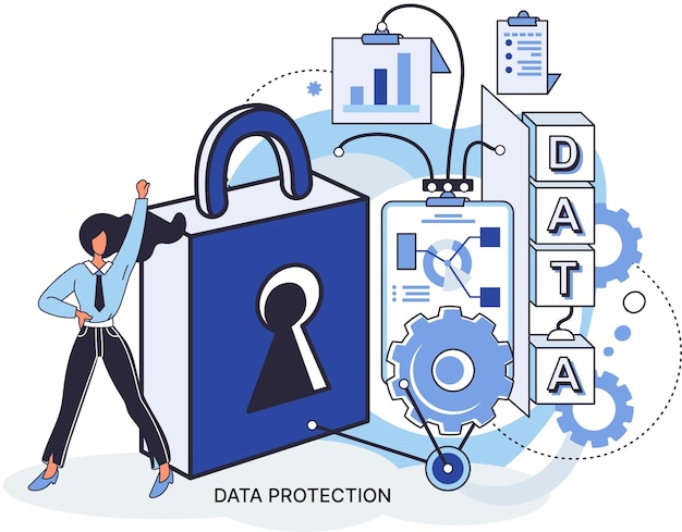 Vector protección de datos privacidad seguridad en internet gestión segura de datos proteger datos de ataques de piratas informáticos metáfora