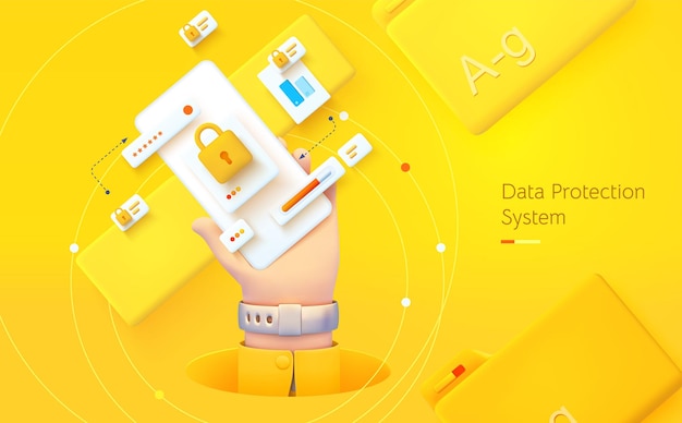 Protección de datos del usuario La mano sostiene el teléfono Aplicación móvil para el análisis de datos