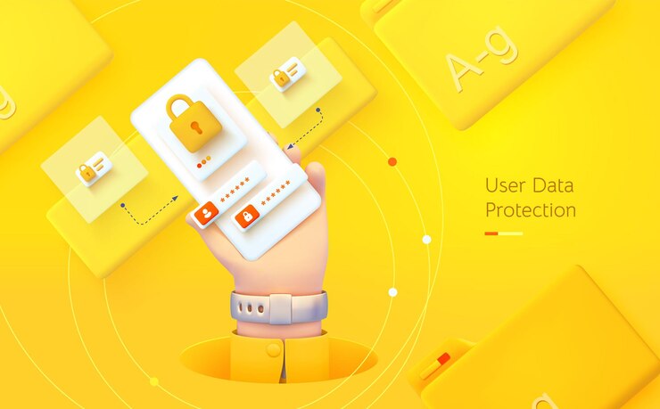 Protección de datos del usuario La mano sostiene el teléfono Aplicación móvil para el análisis de datos