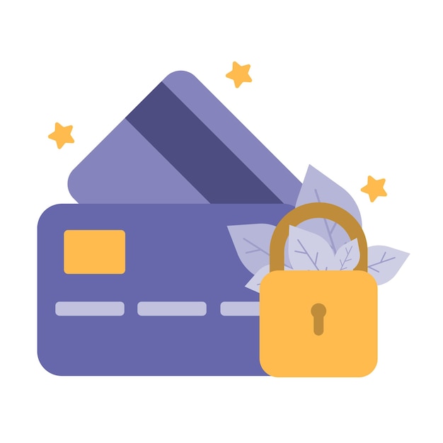 Protección, pagos seguros, icono de tarjeta de crédito asegurada. Tarjeta de seguridad color ilustración vectorial