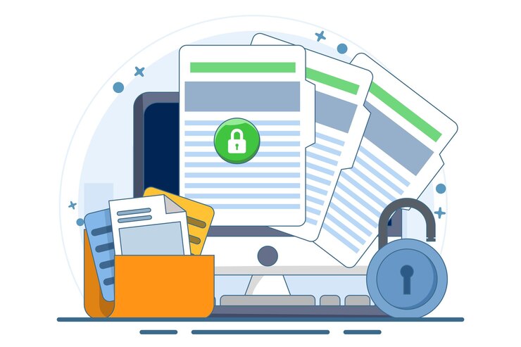 Vector protección de la privacidad de los documentos en línea confidenciales en computadoras portátiles o en internet