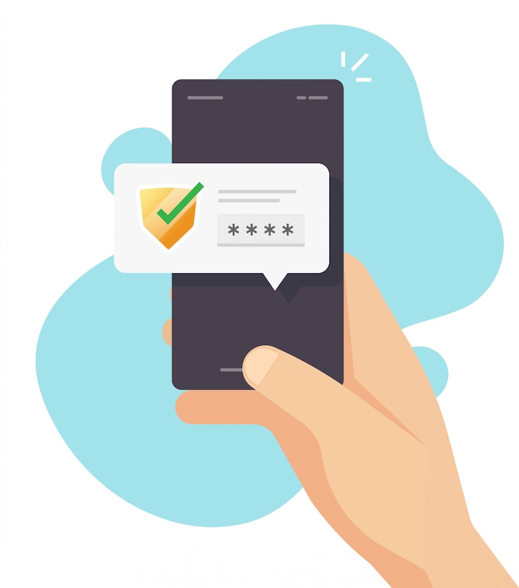 Vector protección de seguridad de verificación de código de contraseña para notificación de autorización en teléfono móvil o mensaje de notificación de pus de acceso seguro digital en teléfono celular vector plano