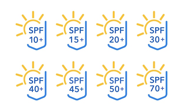 Protección solar SPF Icon Set SPF aislado Colección de logotipos Gráficos vectoriales