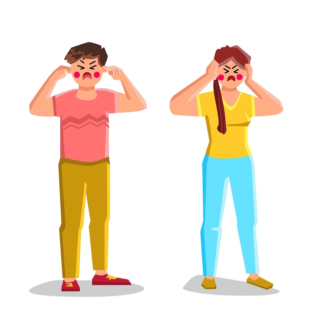 protección tapar los oídos vector ruido tapón para los oídos tapón de sonido blanco protección auditiva tapar los oídos personaje gente plano dibujos animados ilustración