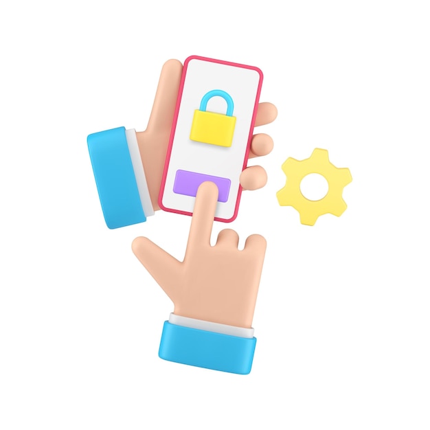 Protección del teléfono inteligente bloqueo configuración del servicio de seguridad hombre de negocios manos d icono vector realista