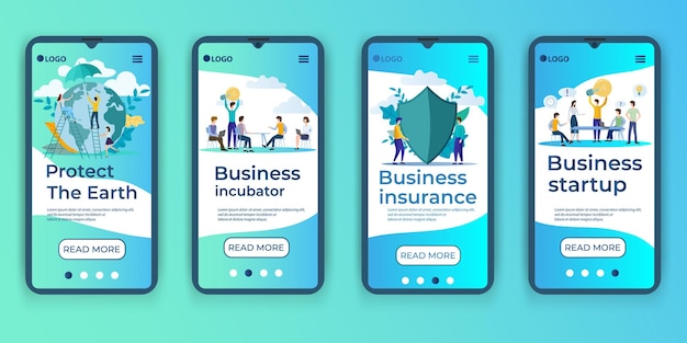 Protección de la tierraincubadora de empresas seguros de empresas puesta en marcha de empresasun conjunto de interfaces ui ux