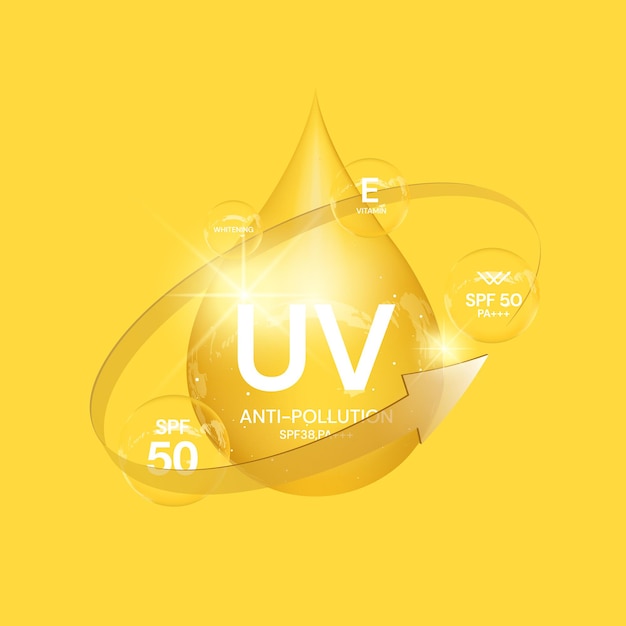 Protección UV sobre fondo blanco escudo de burbujas Pantalla de protección solar contra los rayos UV