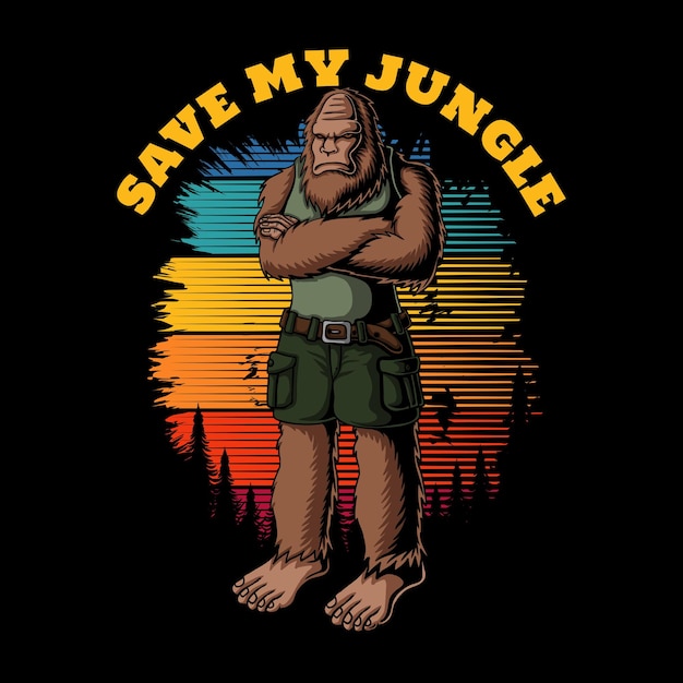 Protector de Bigfoot de la ilustración de vector retro bosque