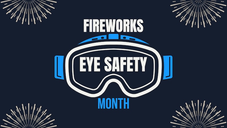 Vector protege tu vista plantilla de diseño del mes nacional de seguridad ocular de los fuegos artificiales