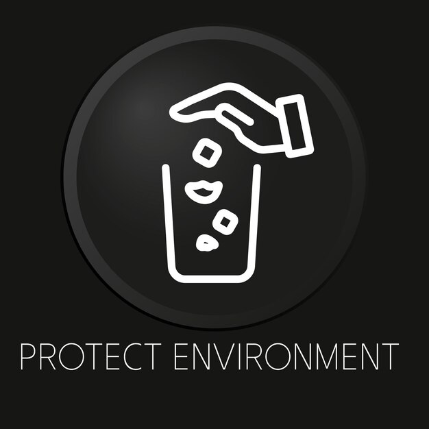 Proteger el icono de línea de vector mínimo del entorno en el botón 3D aislado sobre fondo negro Vector Premium