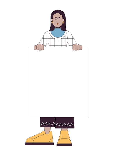 Protesta femenina con un carácter vectorial de color de línea plana en blanco Demostración Feminismo Contorno editable persona de cuerpo completo en blanco Ilustración de lugar de dibujos animados simple para diseño gráfico web