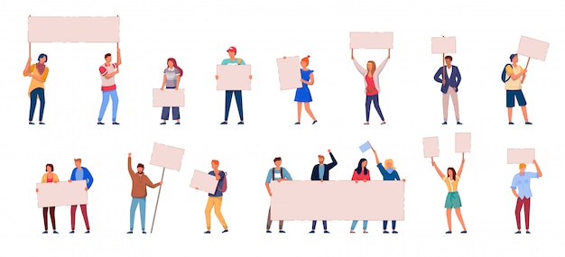 Protesta de personas en fondo blanco