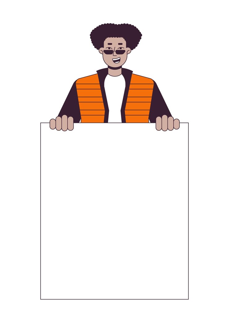 Vector protestante negro positivo de línea plana de color vector personaje hombre en demostración anuncio contorno editable mitad del cuerpo persona en blanco ilustración simple de spot de dibujos animados para diseño gráfico web