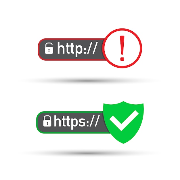 Protocolos Http y https en escudo, en blanco