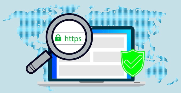 Protocolos http y https en shield. Https seguro y protegido. Símbolos de candado y escudo ssl asegurados.