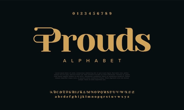 Prouds premium lujo elegante alfabeto letras y números Elegante boda tipografía clásica serif