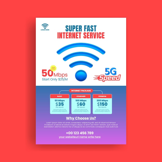 Proveedor de Internet y plantilla de folleto o cartel de precios de la oferta de Internet