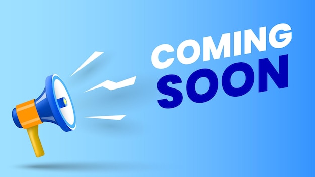 Próximamente banner con megáfono ilustración vectorial