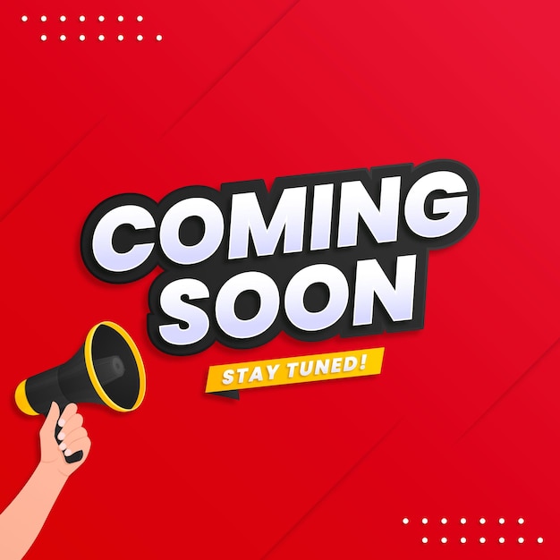 Próximamente con diseño de megáfono sobre fondo abstracto