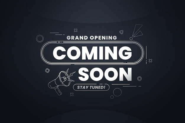 Próximamente con diseño de megáfono sobre fondo abstracto