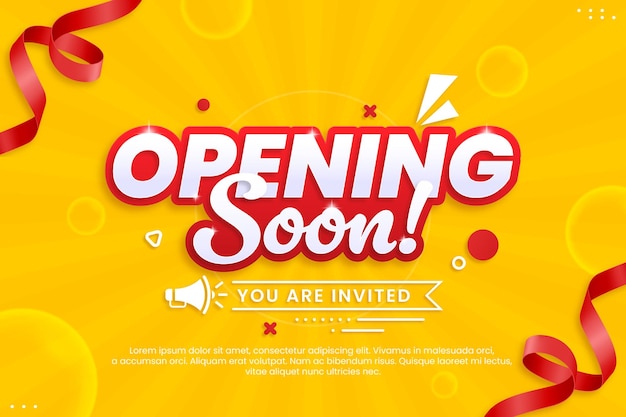 Próximamente gran inauguración con diseño de cinta sobre fondo abstracto