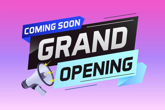 Próximamente gran inauguración palabra concepto vector ilustración con megáfono y 3d
