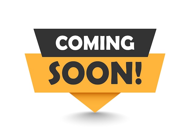 Próximamente icono de banner en estilo plano Ilustración de vector de etiqueta de promoción sobre fondo aislado Concepto de negocio de signo de cartel abierto