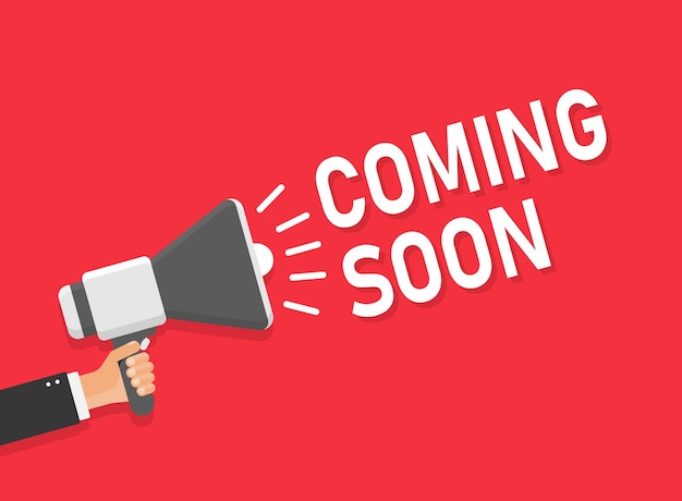 Próximamente icono de banner en estilo plano Ilustración vectorial de etiqueta de promoción en fondo aislado Concepto de negocio de cartel abierto