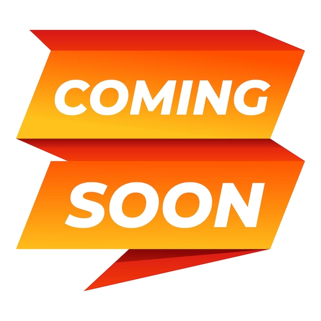 Próximamente icono de pegatina Caricatura de Próximamente icono de vector de pegatina para diseño web aislado sobre fondo blanco