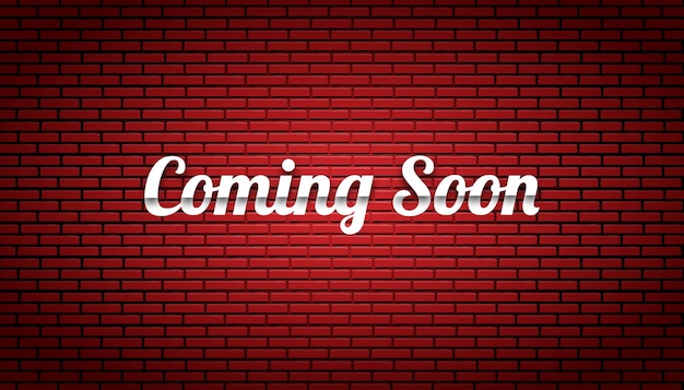 Próximamente plantilla de pared de ladrillo de fondo.
