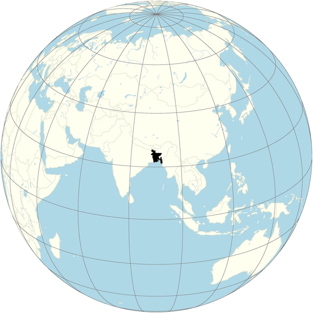 La proyección ortográfica del mapa del mundo con Bangladesh en su centro un país en el sur de Asia