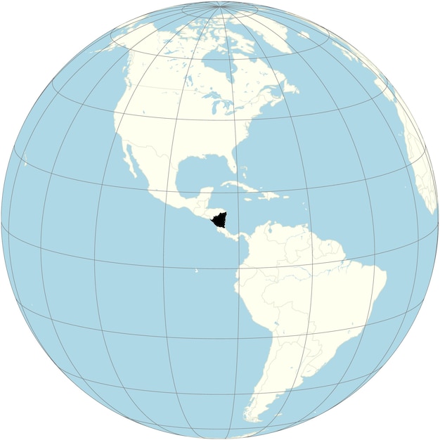Vector la proyección ortográfica del mapa del mundo con nicaragua en su centro